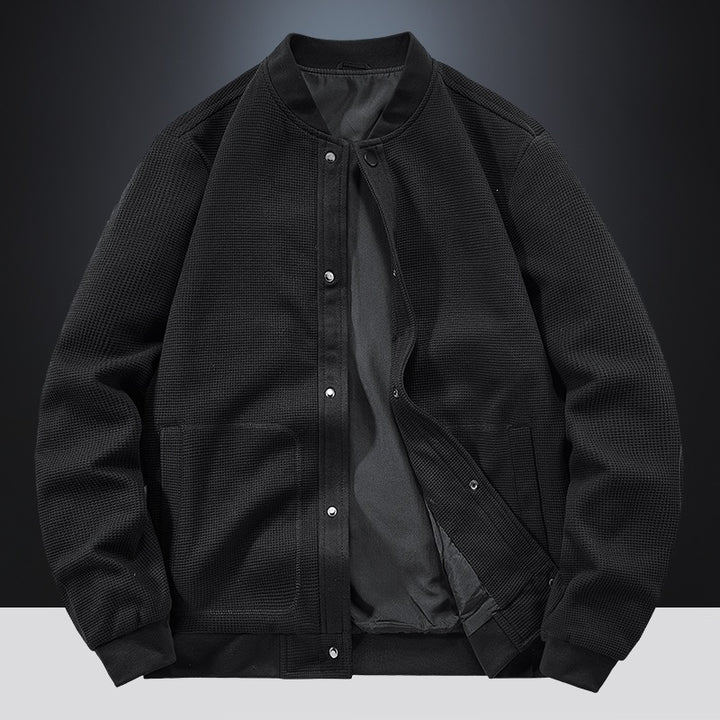 Men's waffle knit bomber jacket with concealed snap placket and light thermal lining Mune Fashion