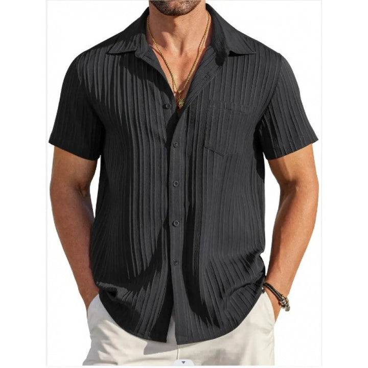 Men's Short Sleeve Crinkle Shirt with Notch Collar and Chest Pocket Mune Fashion