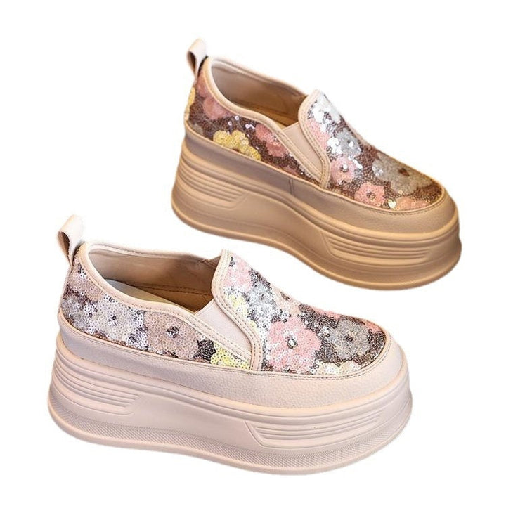 Women's Platform Sneakers with Sparkling Sequins and Elastic Slip-On Mune Fashion