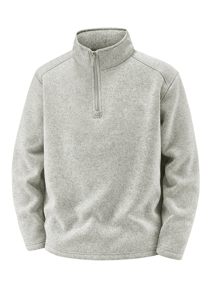Men's Thermal Knit Fleece Pullover with Half Zip and Stand-up Collar Mune Fashion