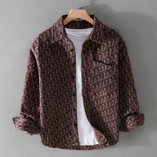 Men's Structured Jacquard Overshirt with Chest Pocket and Relaxed Fit Mune Fashion