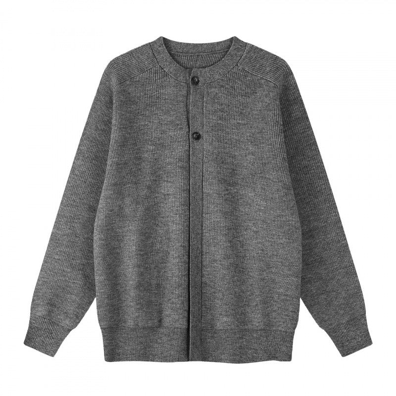 Unisex Boxiger Fine Knit Cardigan with Round Neck, Raglan Sleeves and Partial Button Placket Mune Fashion