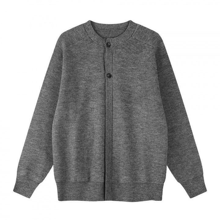 Unisex Boxiger Fine Knit Cardigan with Round Neck, Raglan Sleeves and Partial Button Placket Mune Fashion