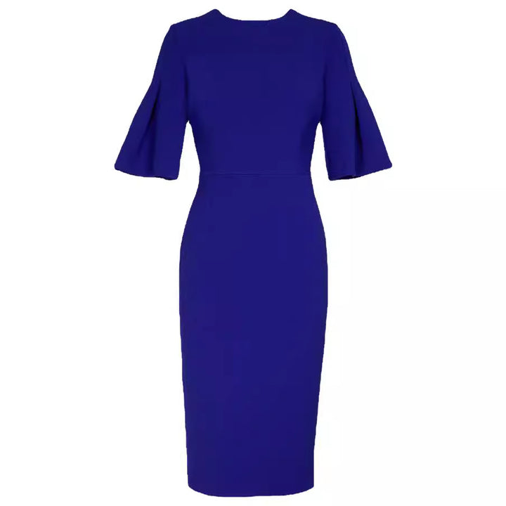 Women's figure-hugging midi dress with trumpet sleeves and round neckline Mune Fashion