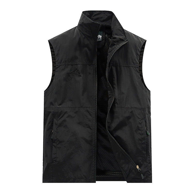 Men's Lightweight Utility Vest with Mesh Lining, Zipper and High Stand Collar Mune Fashion