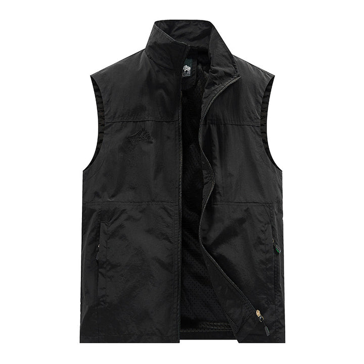 Men's Lightweight Utility Vest with Mesh Lining, Zipper and High Stand Collar Mune Fashion