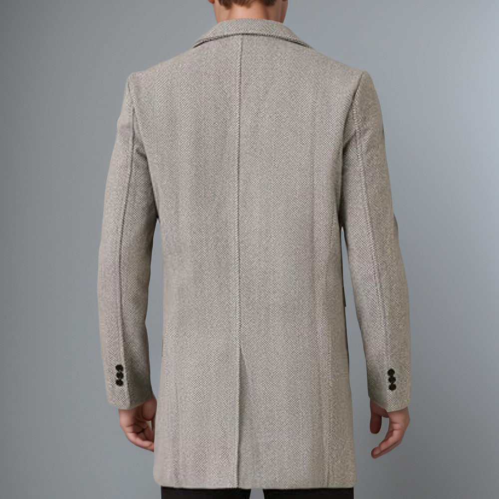 Men's Elegant Double-Breasted Coat with Textured Herringbone Pattern Mune