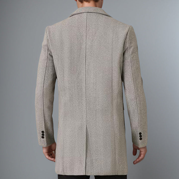 Men's Elegant Double-Breasted Coat with Textured Herringbone Pattern Mune