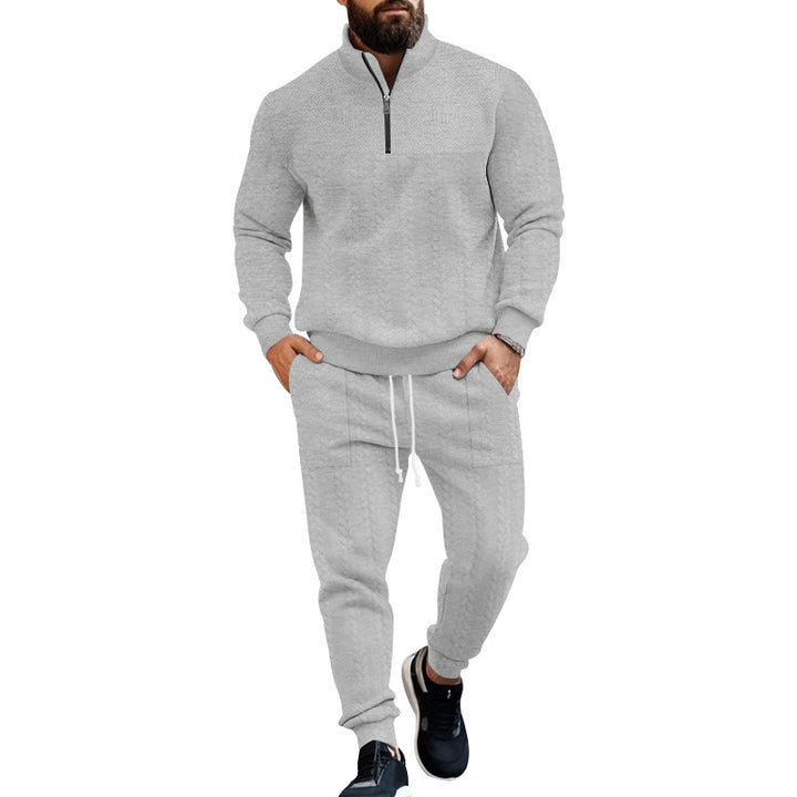 Men's Structured Half-Zip Sweatset with Waffle Knit and Tapered Jogging Pants Mune Fashion