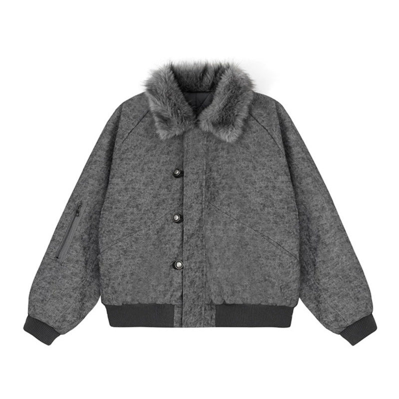 Women's padded bomber jacket with faux fur collar, oversized silhouette and sleeve zipper pocket Mune Fashion