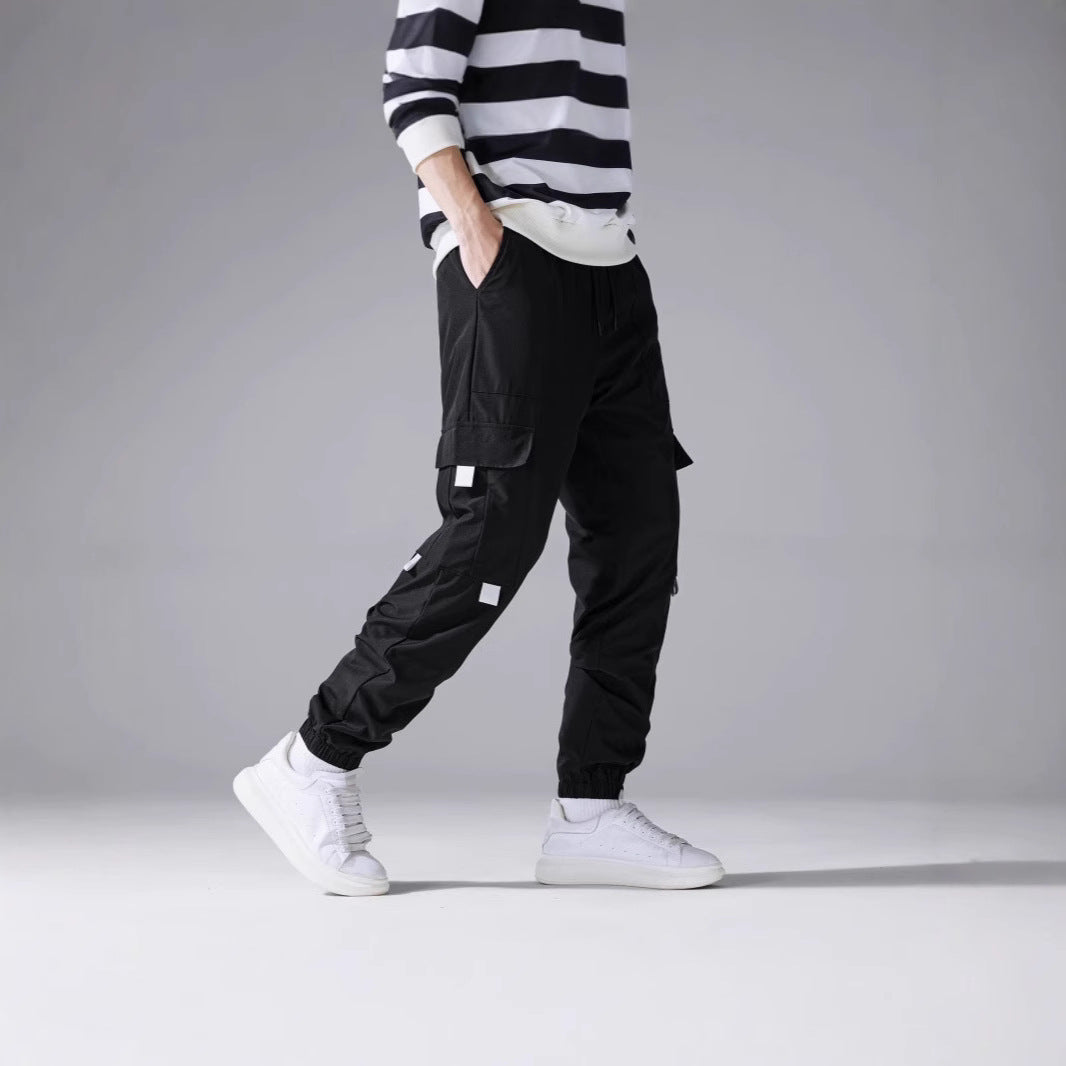 Men's cargo joggers with elastic ankle cuffs, multiple pockets & reflective applications Mune Fashion