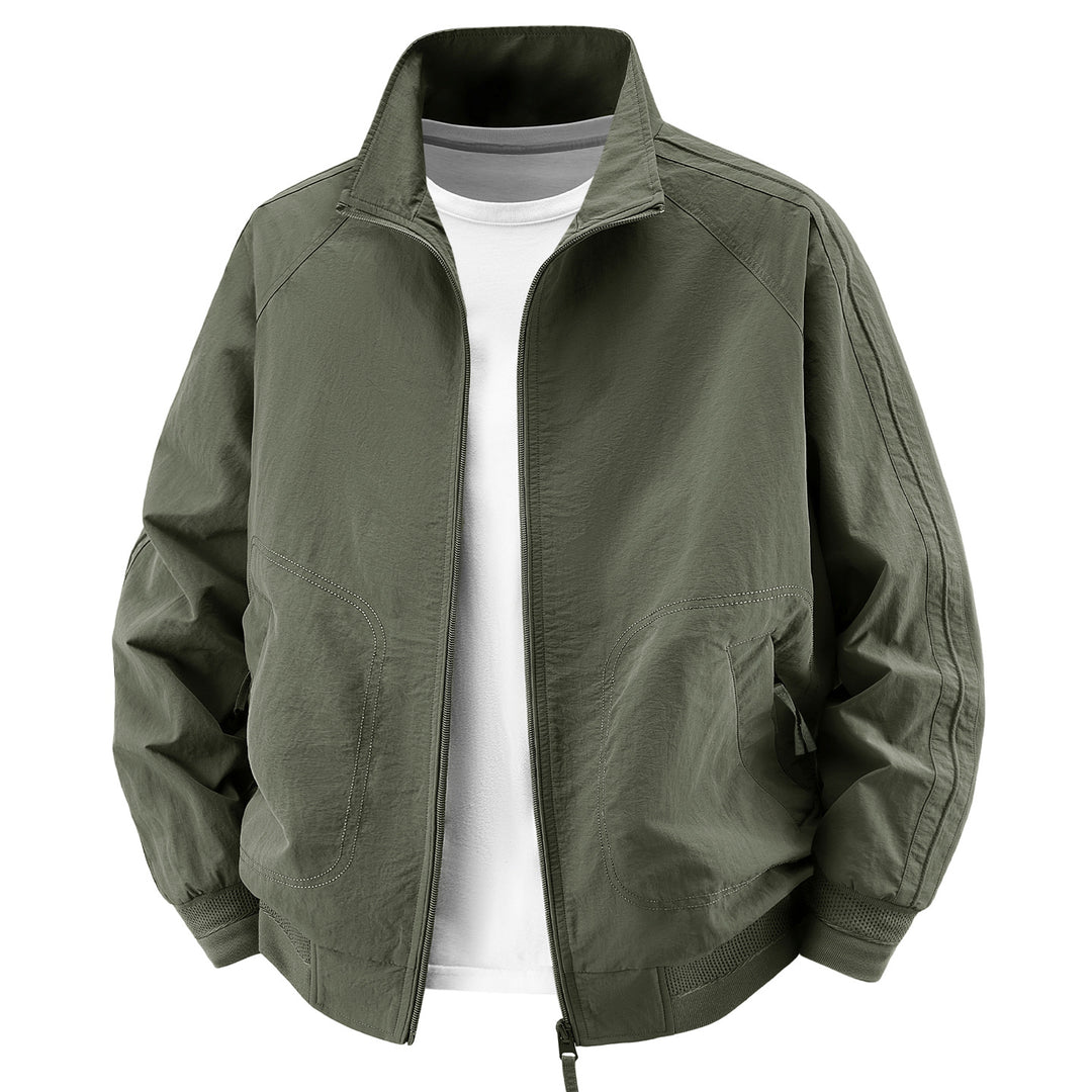 Men's Light Utility Bomber Jacket with High Stand Collar and Large Round Pockets Mune Fashion