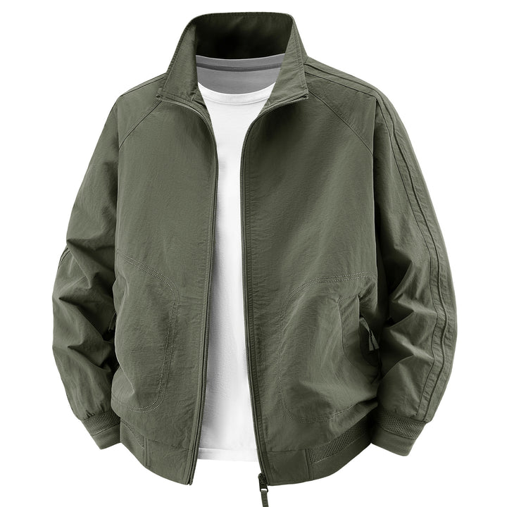 Men's Light Utility Bomber Jacket with High Stand Collar and Large Round Pockets Mune Fashion