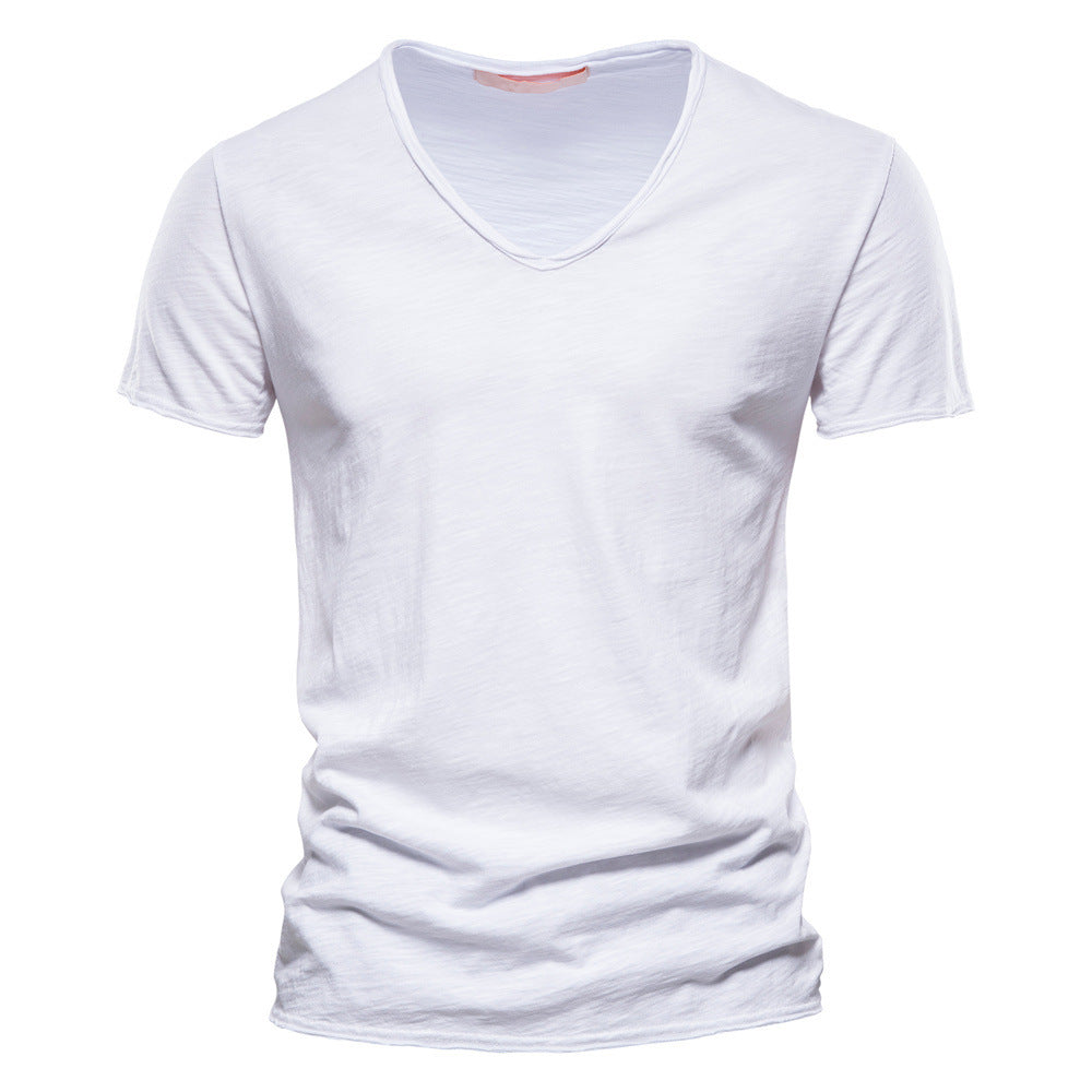 Men's light cotton jersey short-sleeve shirt with V-neck and slim fit Mune Fashion