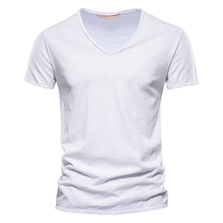 Men's light cotton jersey short-sleeve shirt with V-neck and slim fit Mune Fashion