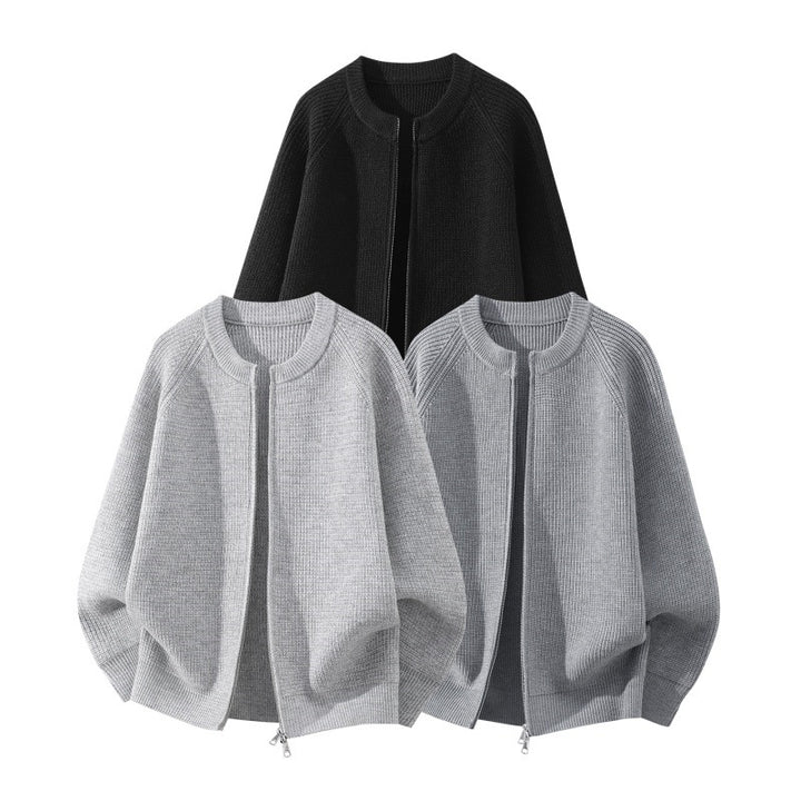 Women's Oversized Knit Cardigan with Round Neck, Raglan Sleeves, and Two-Way Zipper Mune Fashion