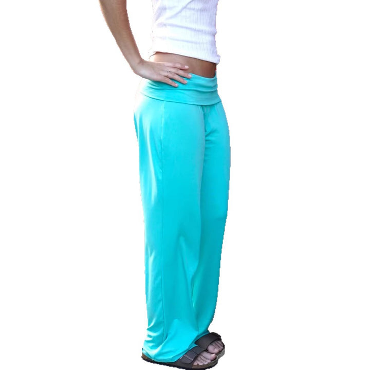 Women's yoga palazzo with double-layered fold-over waistband, flowing wide-leg silhouette Mune Fashion