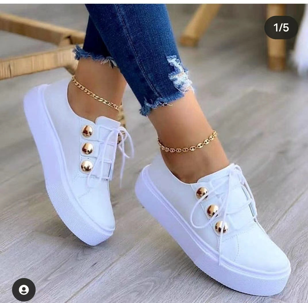 Women's Platform Sneakers with Decorative Metal Buttons and Thick Comfort Sole Mune Fashion