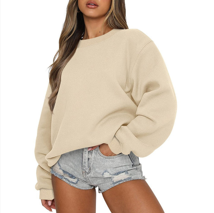 Women's oversized round neck sweatshirt made of cotton blend with dropped shoulders, brushed inside, and elastic cuffs Mune Fashion