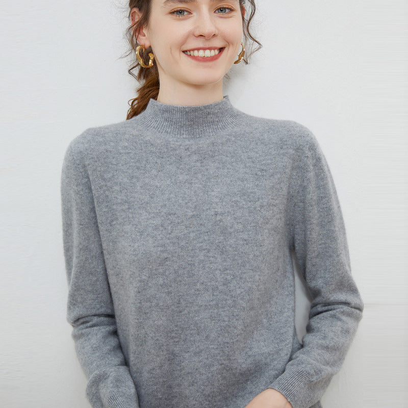 Women's soft fine-knit mock neck pullover with angora look and casual silhouette Mune Fashion