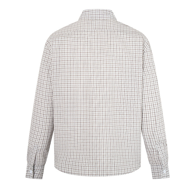 Men's Checked Long Sleeve Shirt in Relaxed Fit with Chest Pocket and Kent Collar Mune Fashion