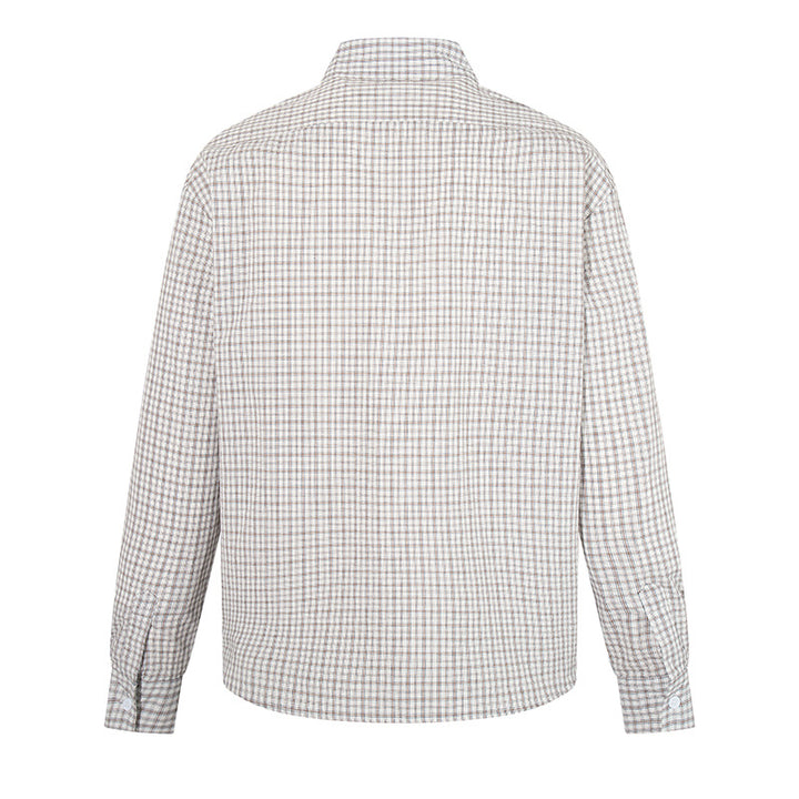Men's Checked Long Sleeve Shirt in Relaxed Fit with Chest Pocket and Kent Collar Mune Fashion