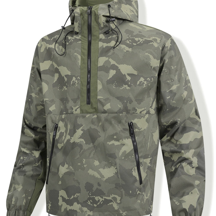 Men's camouflage anorak with hood, half zipper and water-repellent coating Mune Fashion