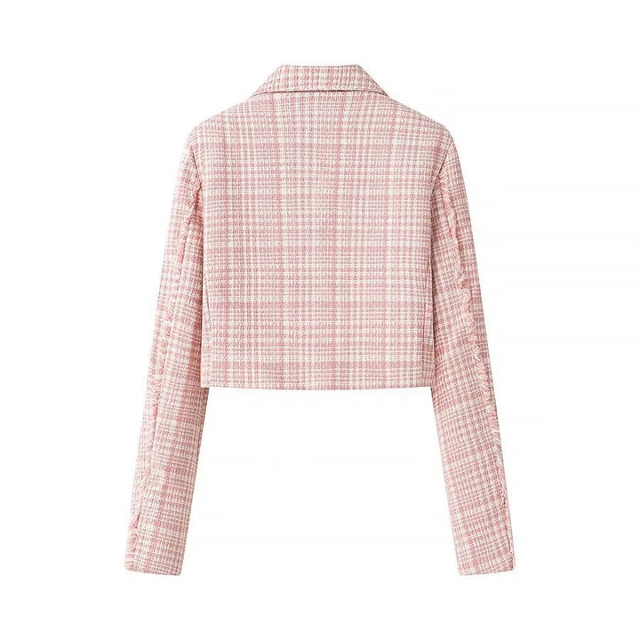 Women's Short Blazer in Boucle Tweed with Lapel Collar and Decorative Buttons Mune Fashion