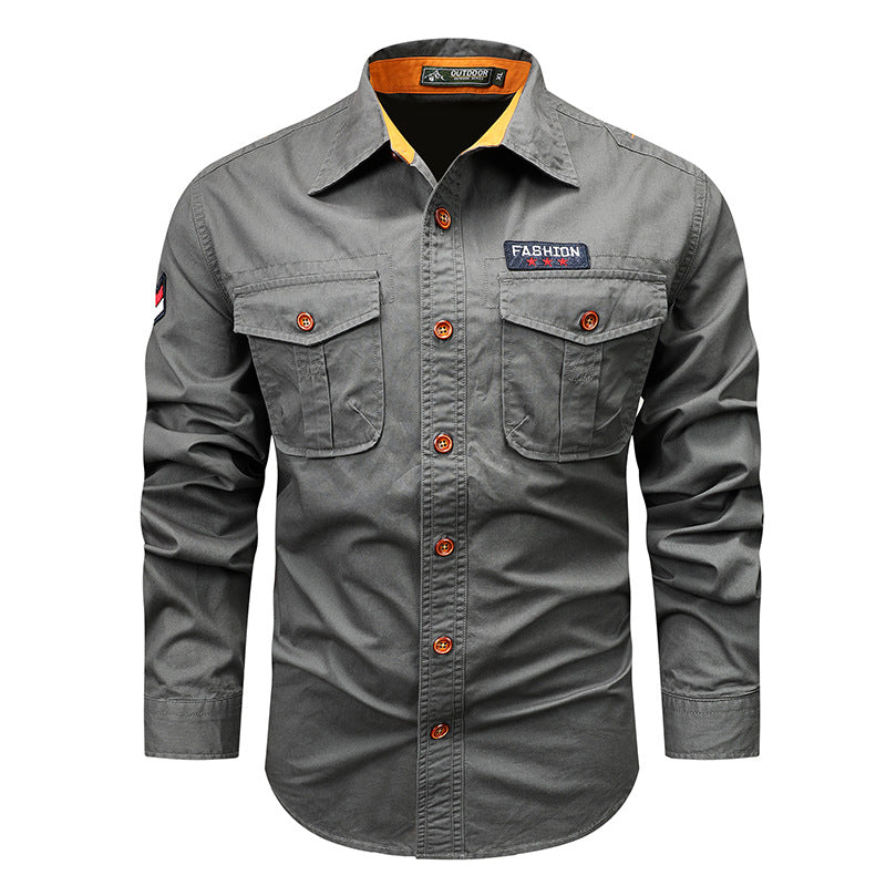 Men's  utility long-sleeve cotton work shirt with dual chest pockets Mune Fashion