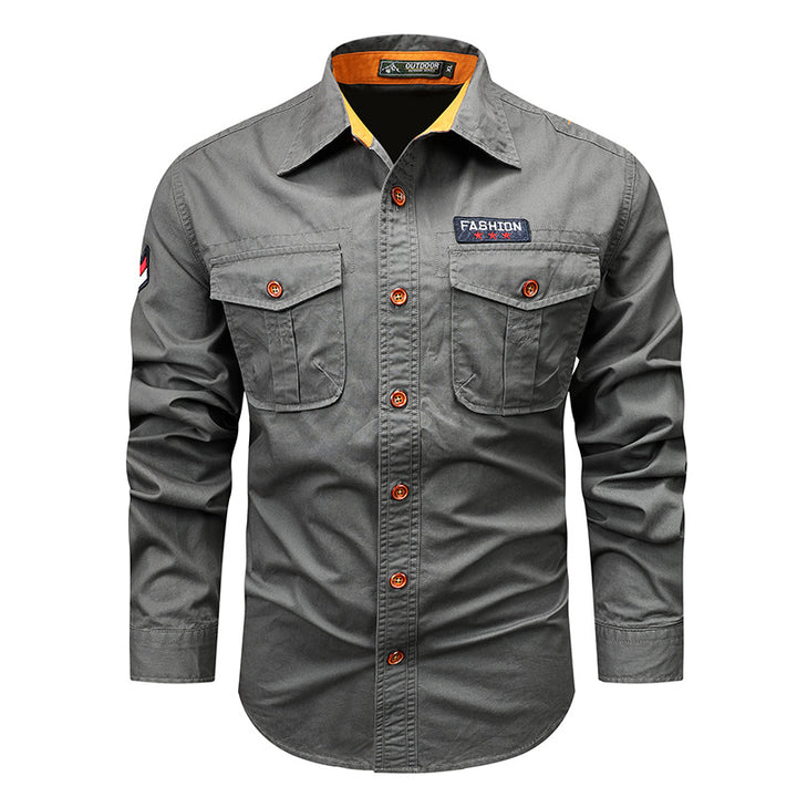 Men's  utility long-sleeve cotton work shirt with dual chest pockets Mune Fashion