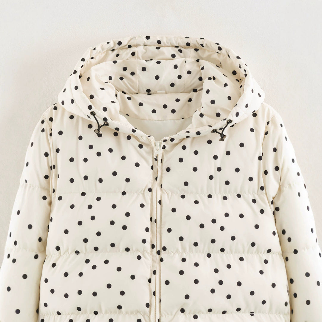 Women's Padded Cropped Hooded Jacket with Polka Dot Pattern Mune Fashion