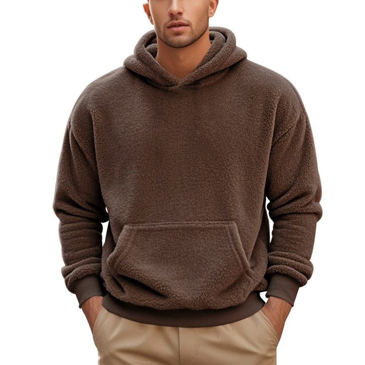 Men's cozy Sherpa fleece hoodie with kangaroo pocket and elastic cuffs Mune Fashion