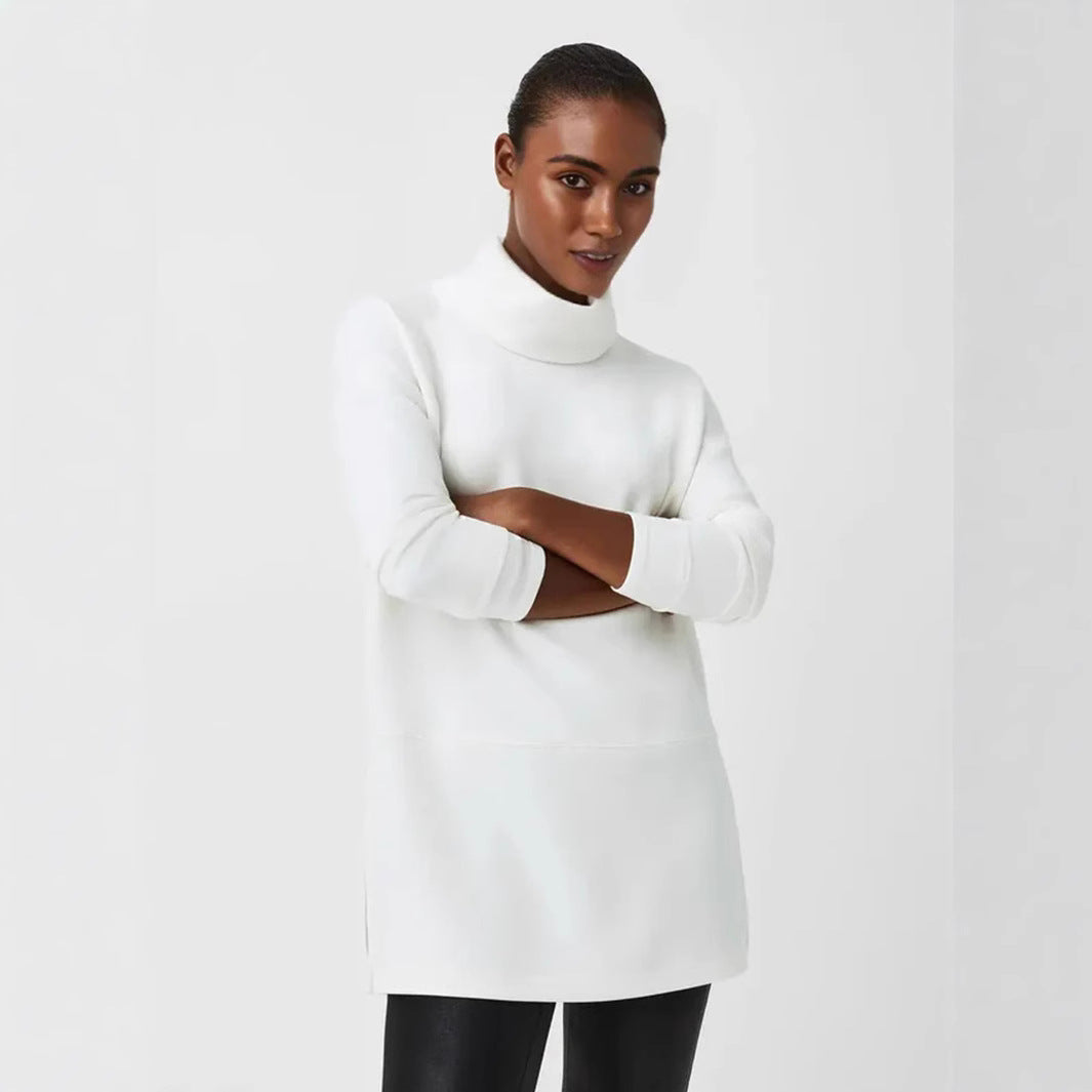 Women's Cozy Funnel Neck Tunic Sweater with Oversized Cut and Side Slits Mune Fashion