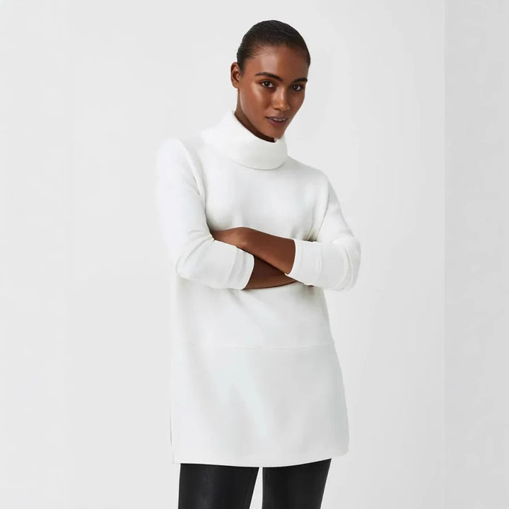 Women's Cozy Funnel Neck Tunic Sweater with Oversized Cut and Side Slits Mune Fashion