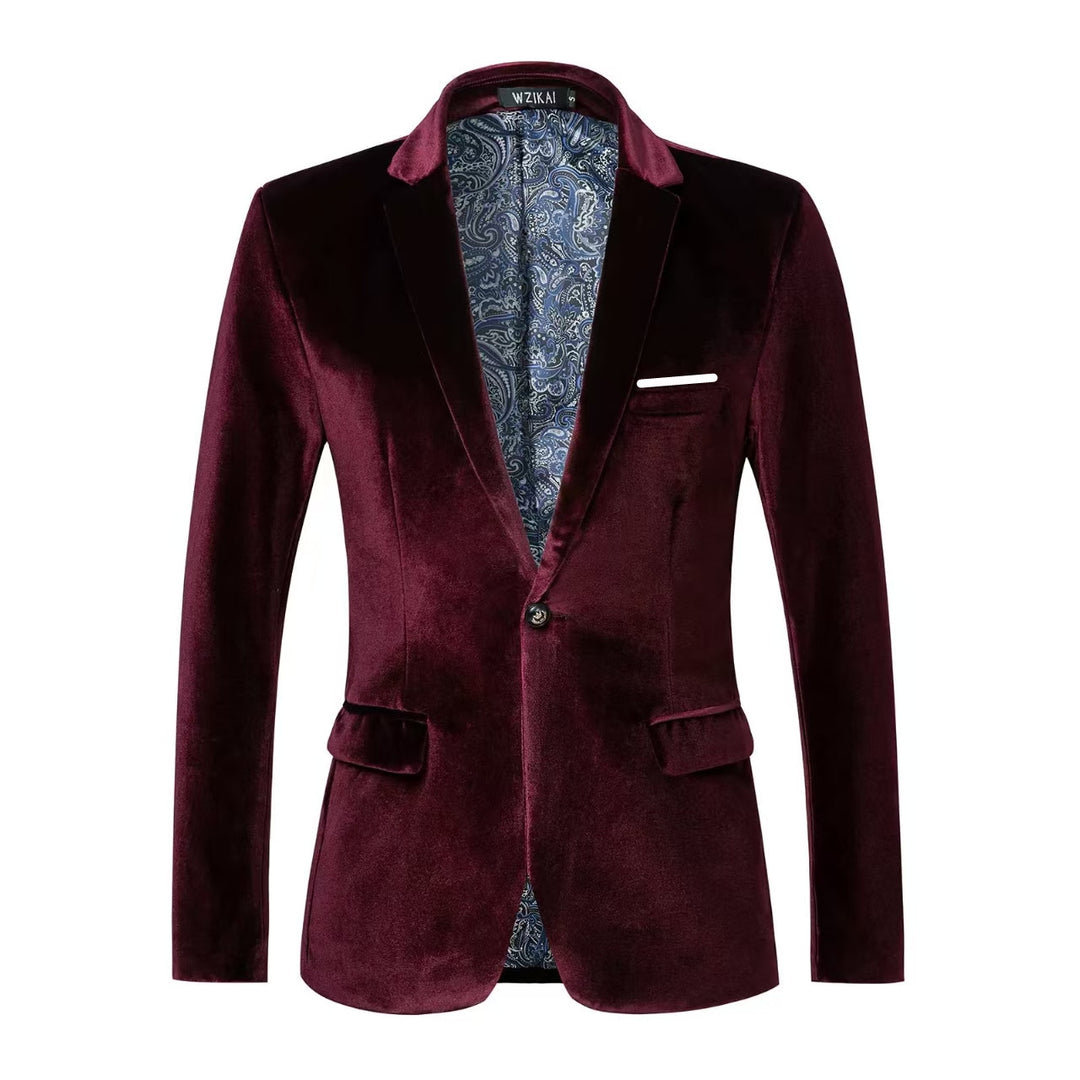 Men's tailored velvet jacket with patterned lining and single-button closure Mune Fashion