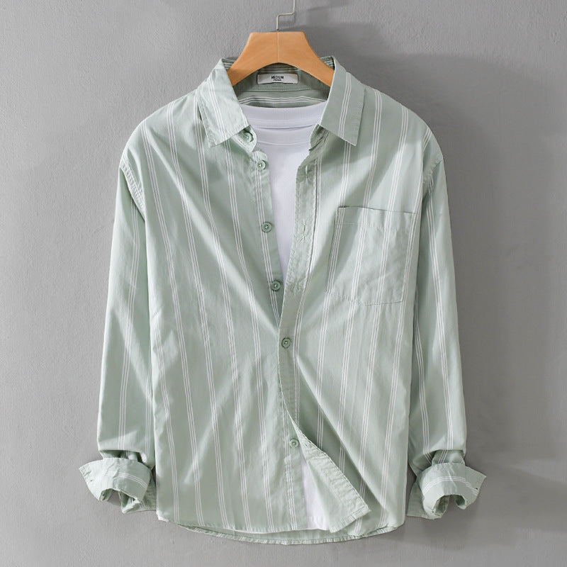 Men's Lightweight Cotton Shirt in Relaxed Fit with Vertical Contrast Stripes and Chest Pocket Mune Fashion