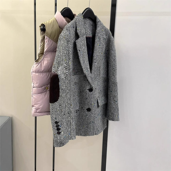 Women Classic Herringbone Blazer Mune Fashion