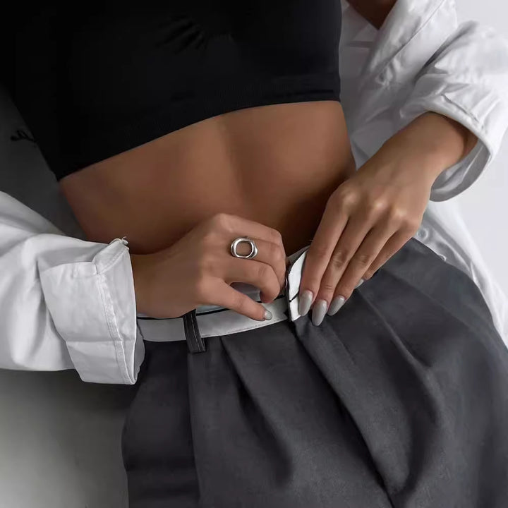Women High-waisted wide pleated pants with contrast waistband Mune Fashion