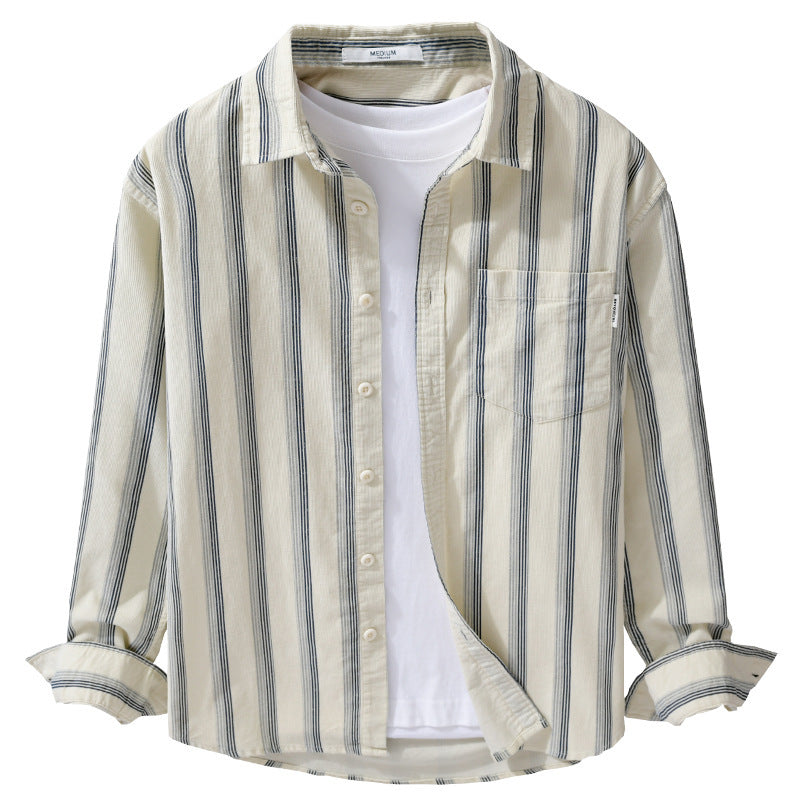 Men's casual shirt in overshirt style made of lightweight cotton blend with vertical stripes Mune Fashion