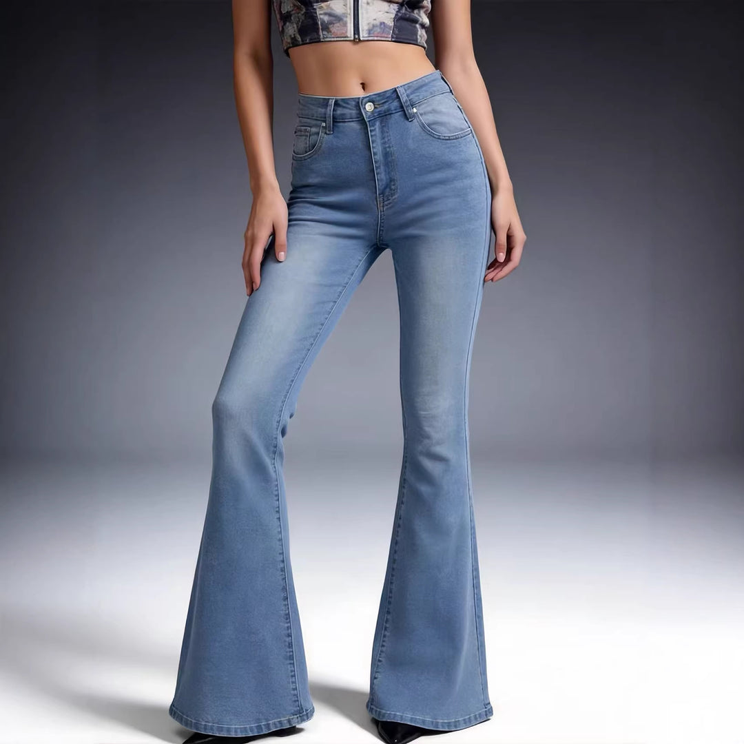 Ladies high-waisted flared jeans with figure-forming fit and wide flared leg Mune Fashion