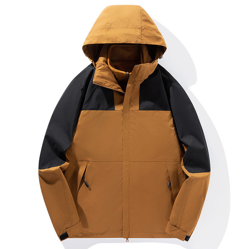 Men's two-layer softshell trekking jacket with fixed integrated hood and fleece-lined collar Mune Fashion