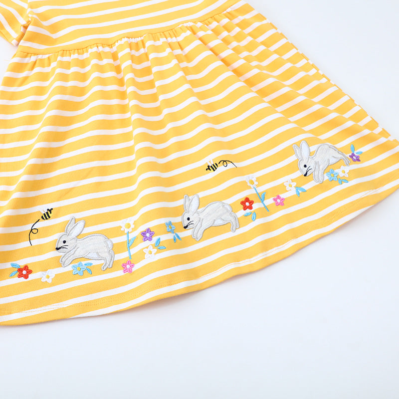 Girl's casual dress with striped design and lovely rabbit appliqués Mune Fashion