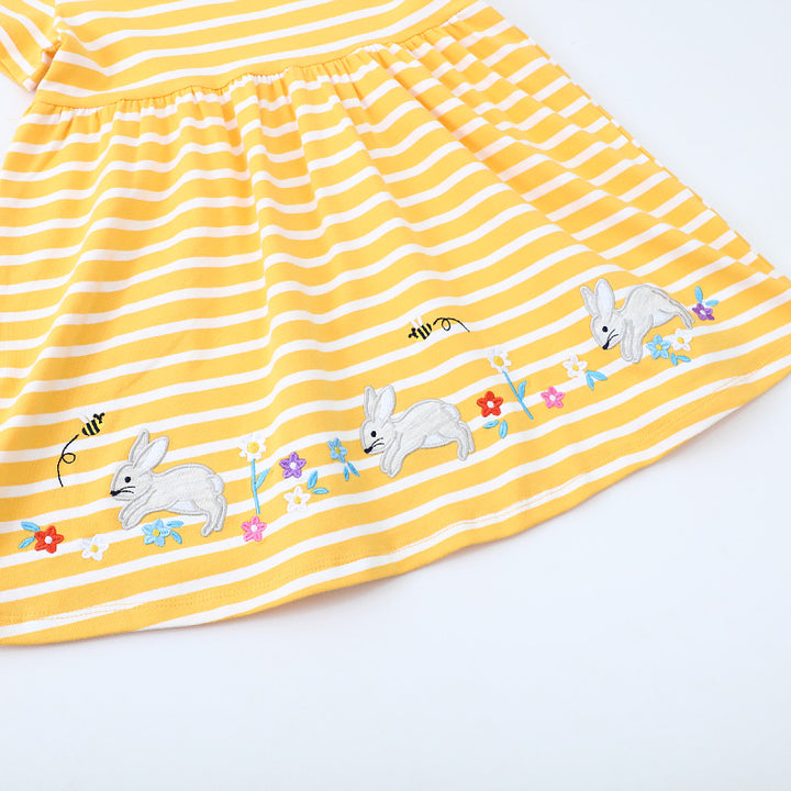 Girl's casual dress with striped design and lovely rabbit appliqués Mune Fashion
