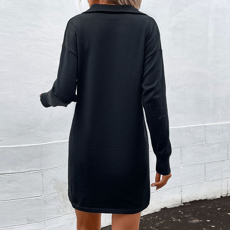 Women’s knitted dress with half-zip collar and casual tunic silhouette Mune Fashion