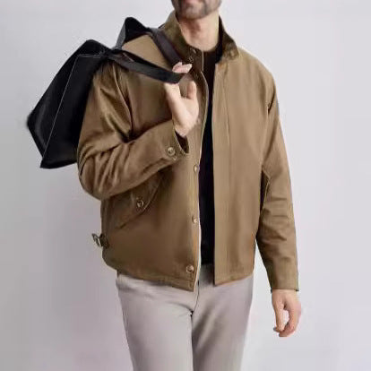 Men's Short Jacket in Military Style made of technical cotton blend fabric with stand-up collar and concealed zipper placket Mune Fashion