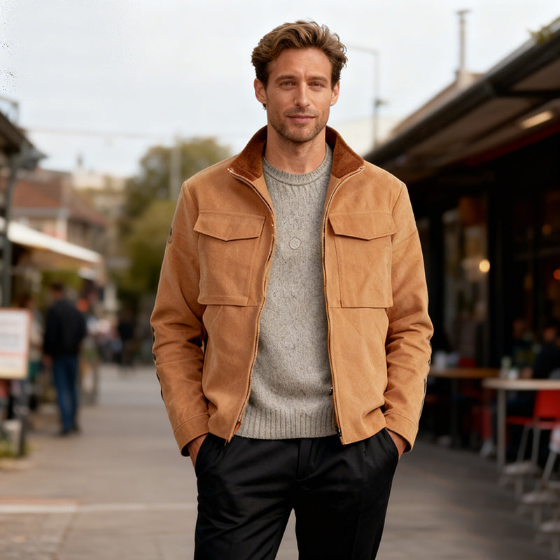 Men's short jacket in overshirt look with two distinctive flap pockets and stand-up collar Mune Fashion