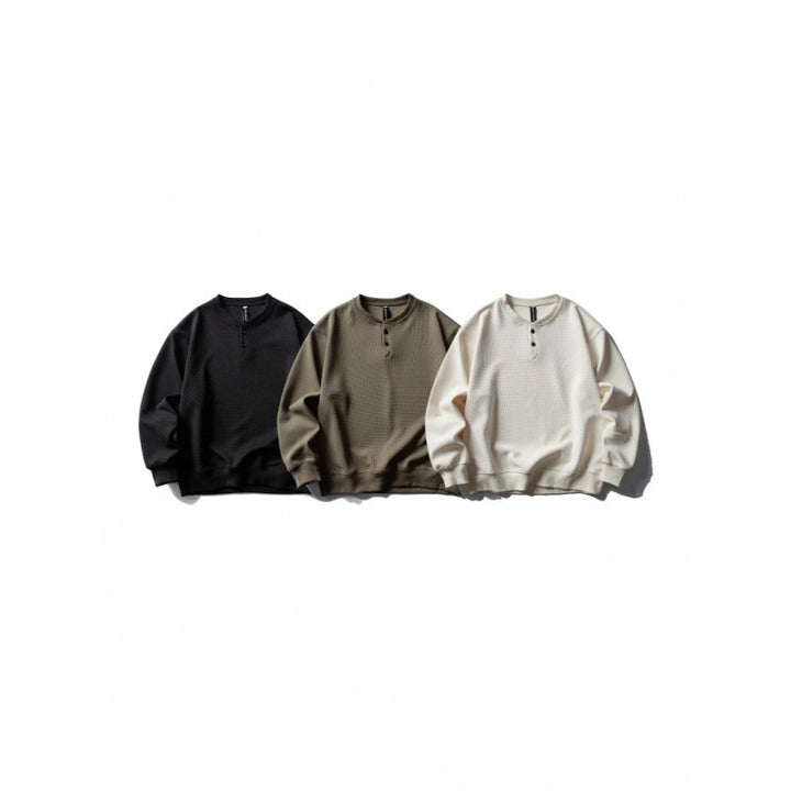 Unisex Waffle Knit Henley Sweatshirt in Oversize Cut with Button Placket Mune Fashion