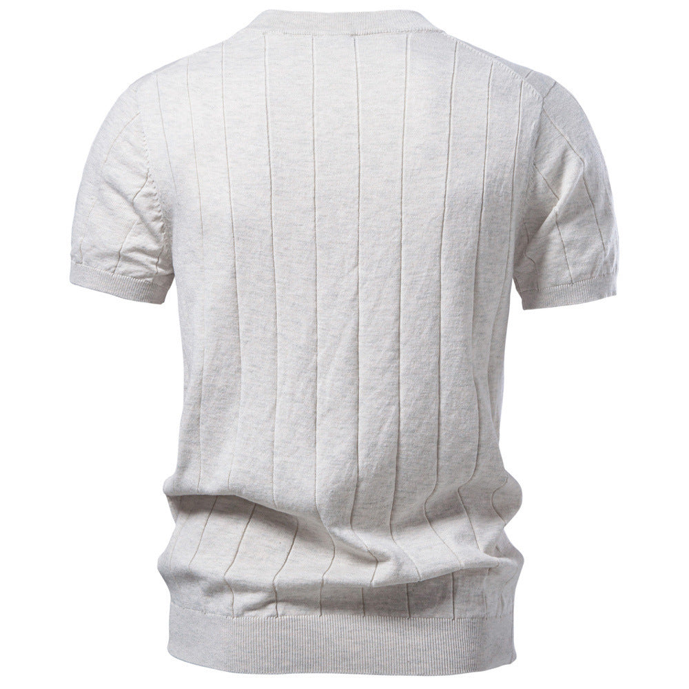 Men's lightweight short-sleeve knit pullover with fine rib structure and round neck Mune Fashion