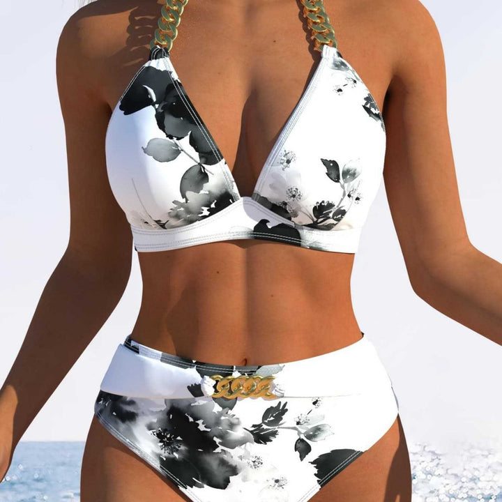Women's Triangle Bikini with Adjustable Ties and Trendy Wave Pattern Mune Fashion