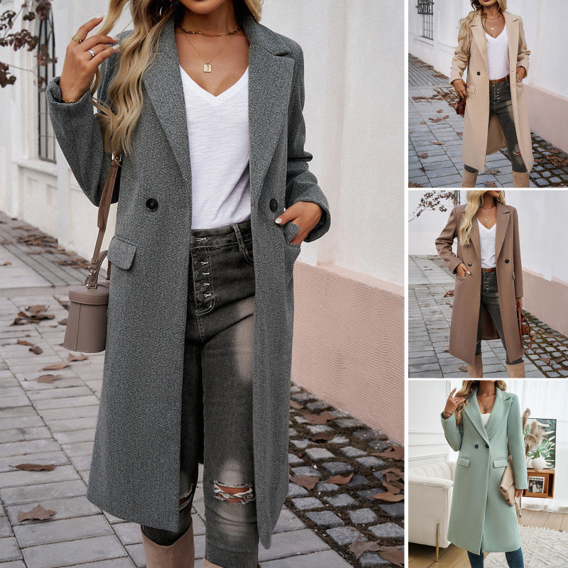 Ladies Elegant Wool Coat with Tailored Cut and Notched Collar Mune Fashion